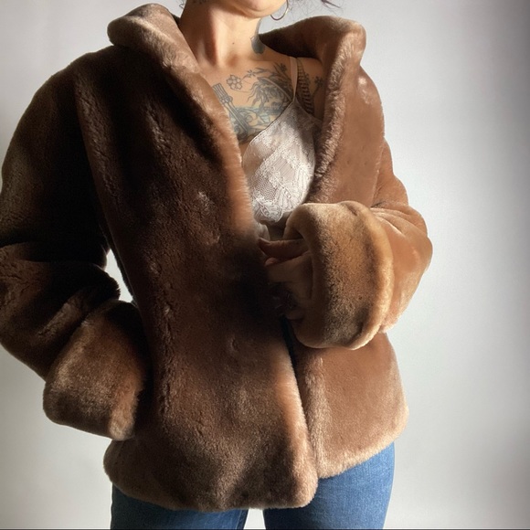 VINTAGE 1950’s Faux Fur Open Front Mauve Teddy Coat Womens Medium - Picture 5 of 10
